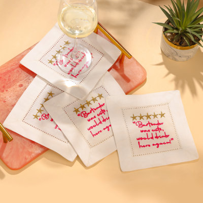 Serviettes de cocktail brodées Sip & Smile
