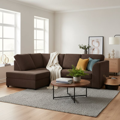 Jumbo Cord Hand Facing Corner Sofa With Footstool