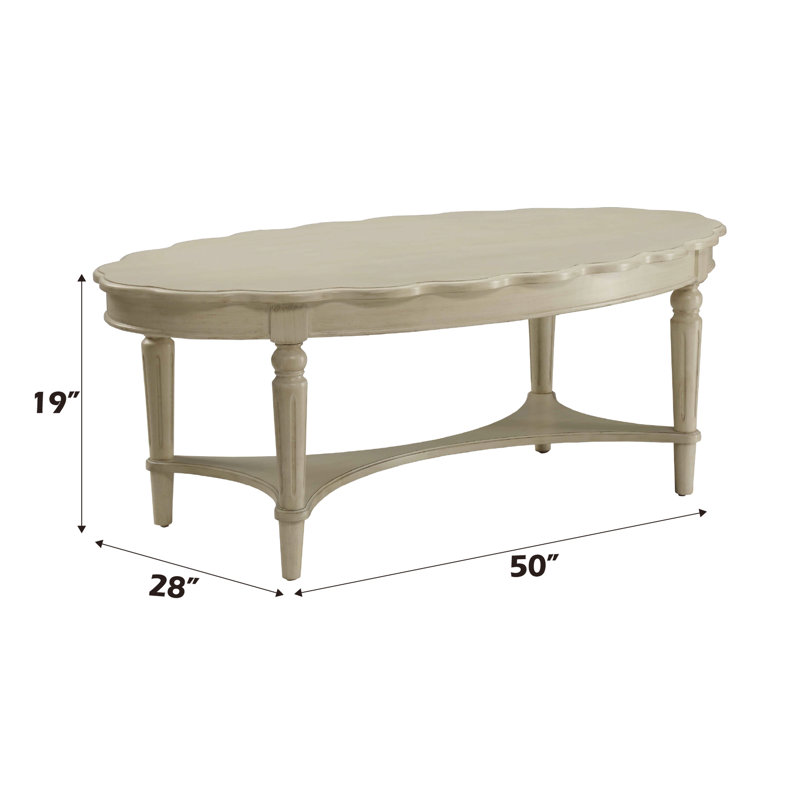 Table ovale française blanche antique - Finition bois et tablette de rangement - Style café