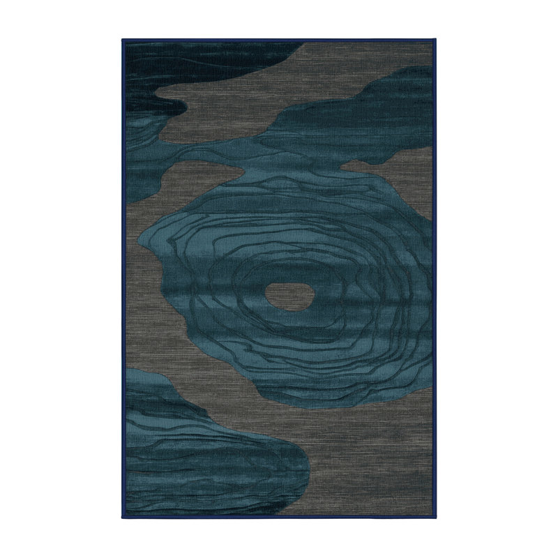 Machine Washable Abstract Blue Area Rug, Rectangle 5' x 7'