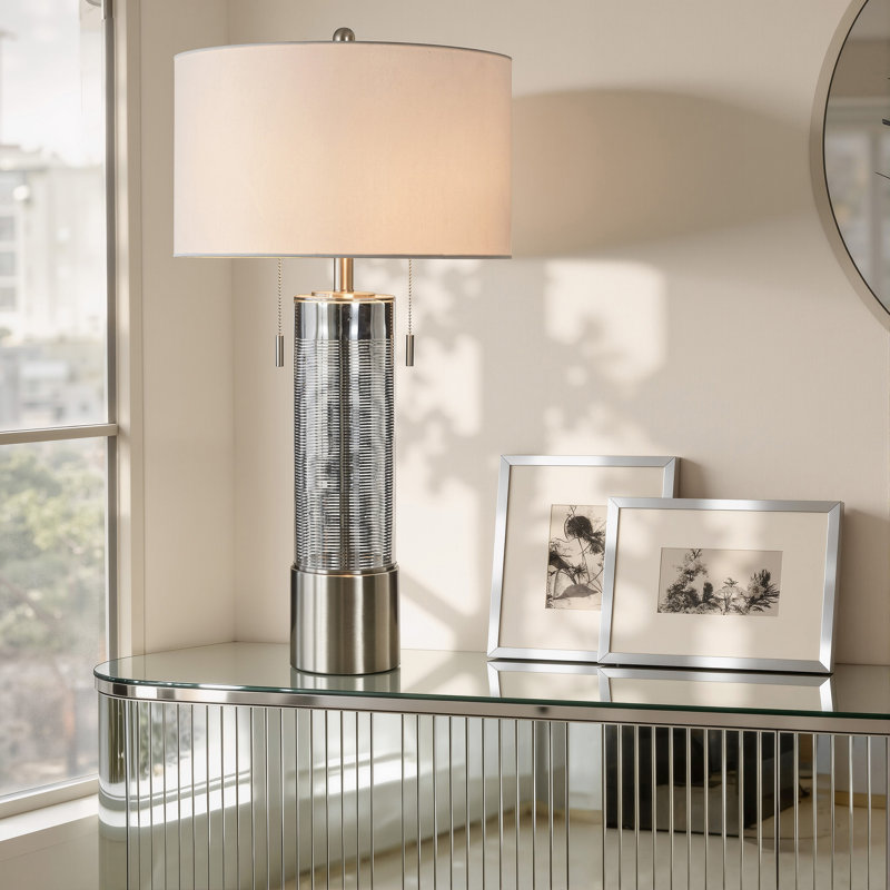 Lampe de table en verre - Morienval - Abat-jour blanc