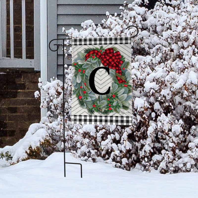 Hiver, couronne, monogramme, lettre C, drapeau de jardin