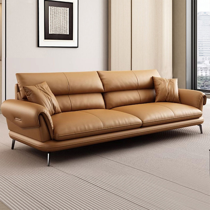 Causeuse coussin orange en cuir véritable, Orange, H 33,46 po x l 70,87 po x P 37,4 po