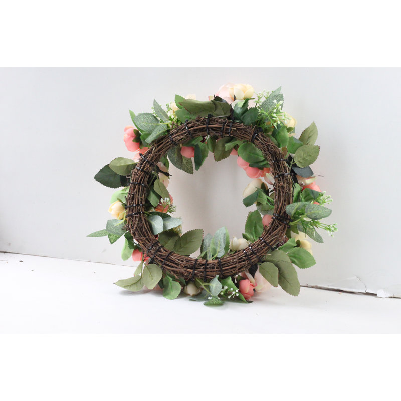 Ansuma 15-inch Polyester Artificial Yellow Rose Wreath for Your Front Door