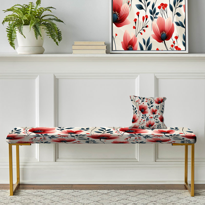 Banc floral rembourré or, Red Coastal Elegance Floral Pattern