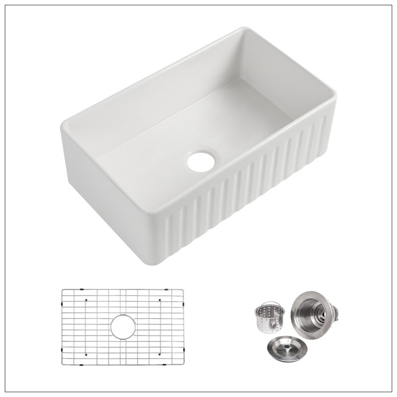 Évier de cuisine de ferme en argile réfractaire L 36 po x l 20 po avec grille et crépine