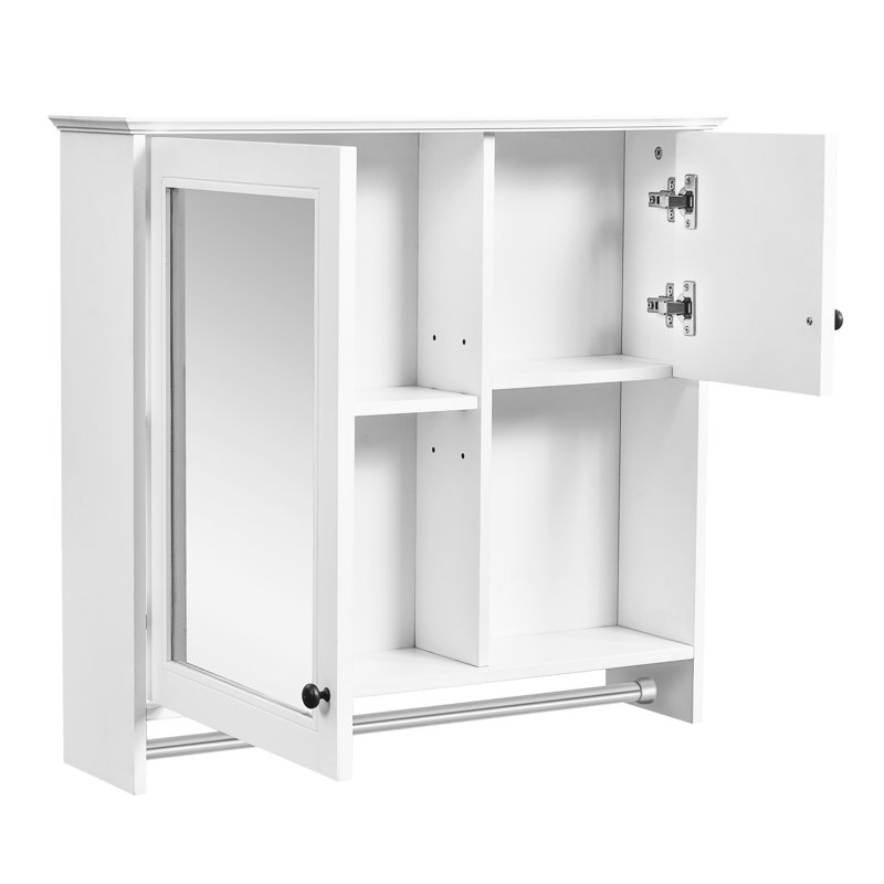 Armoire de salle de bain murale à miroir - 2 tablettes réglables à hauteur blanche pour le rangement d'accessoires avec articles de toilette et articles essentiels
