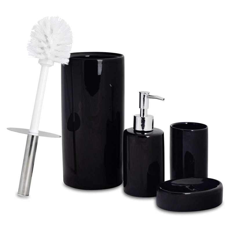 Harbour Housewares - Ceramic Bathroom Accessories Set - 4 Pieces, Black
