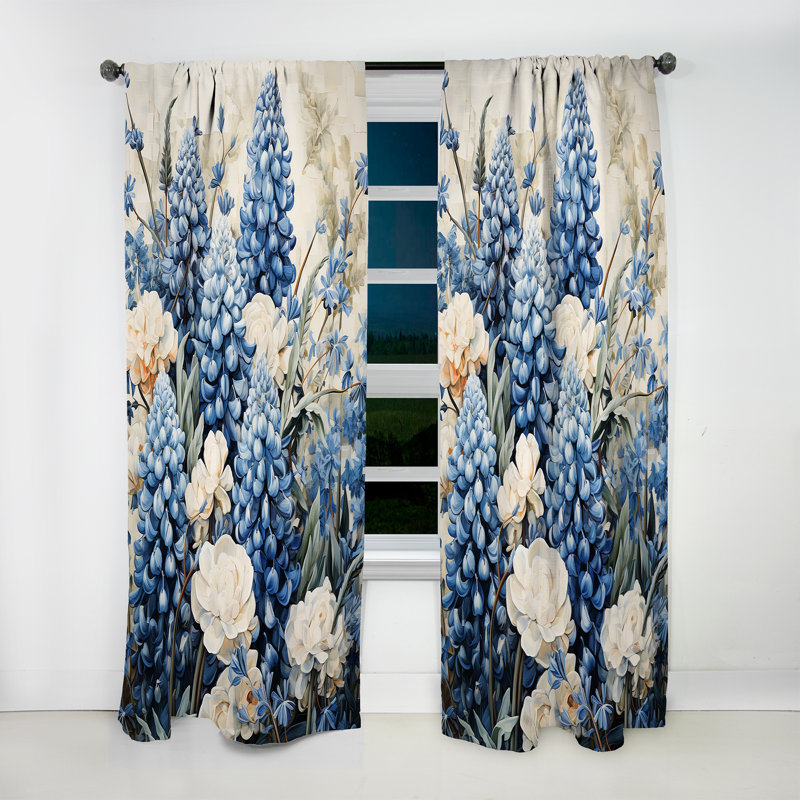 Giolla - Rideau obscurcissant floral bleu Bonnets - 1 panneau, L 52 po x L 120 po
