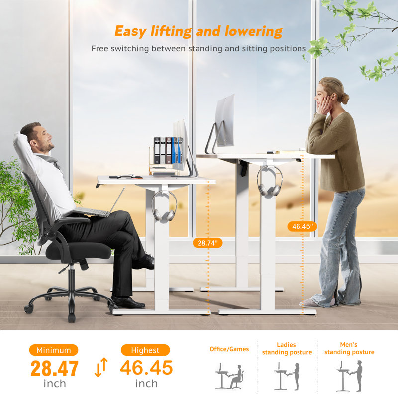 Standing & Height-Adjustable Desks Office Set With Executive Chair, White/White