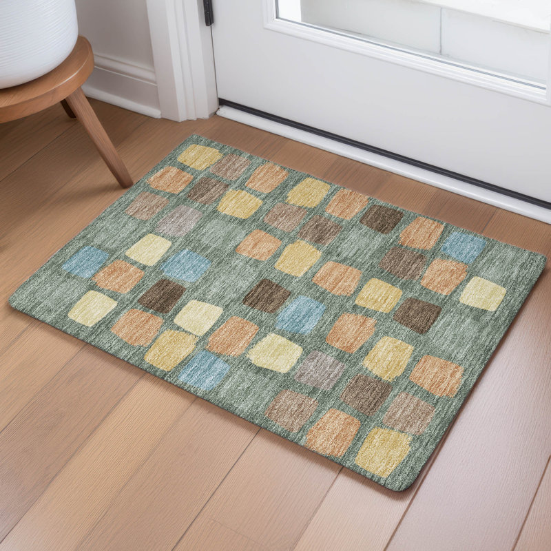 Machine Washable Indoor/Outdoor Chantille ACN2501 Squares Rug, 1'8" x 2'6", Basil