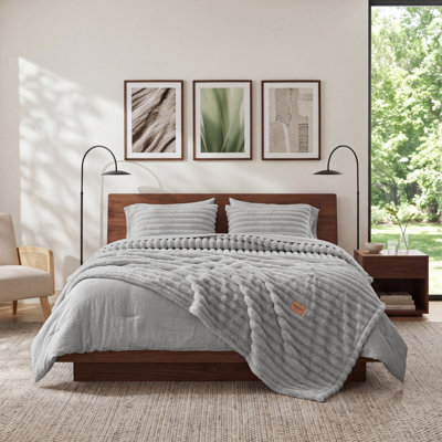 Bedsure Full 2-in-1 Comforter Set with Detachable Fluffy Blanket – Gray SnapTech Design Bed-in-a-bag, All-Season Bedding Set(Set of 6) for Dorm Room