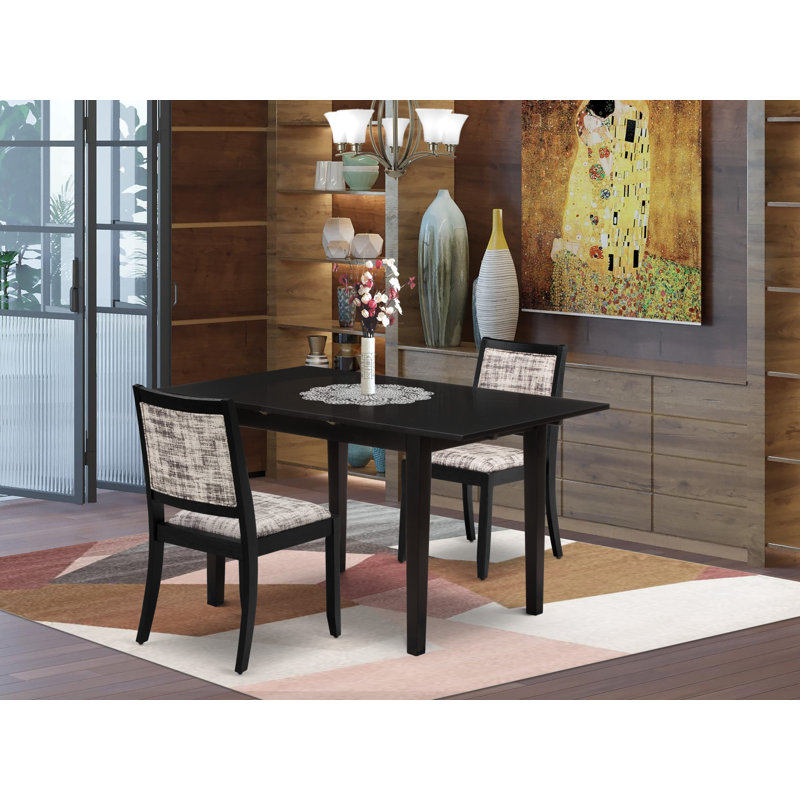 3 Piece Dining Set Includes a Rectangle Table and 2 Stackable Polyester Chairs, Black