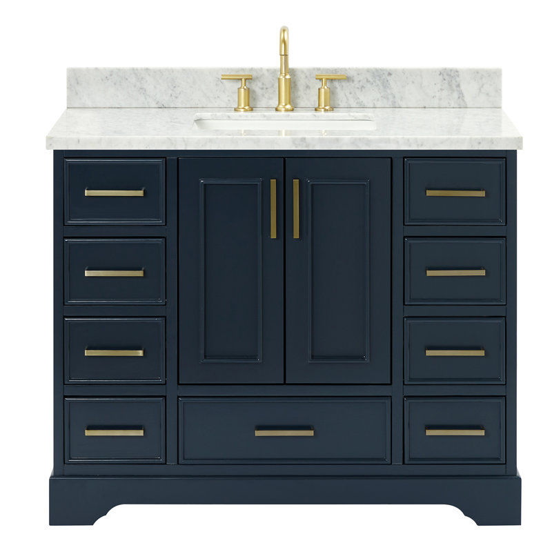 43'' Single Bathroom Vanity with Carrara Marble Top, Midnight Blue