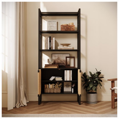 Bibliothèque avec rangement à portes d'armoire Natural Rattan