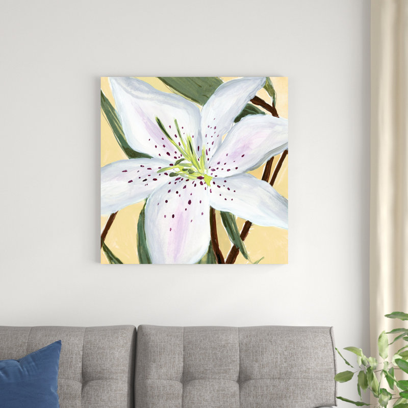 «White Lily II» par Annie Warren - peinture sur toile tendue, H 30 po x l 30 po