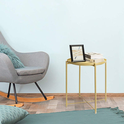 Metal Round End Table With Removable Anti-Rust Tray Side Table For Living Room Black