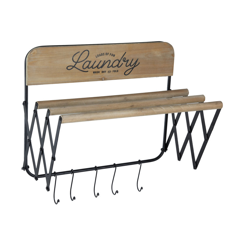 Laundry Rack with Accordion Design - 20" x 14" x 20" - Brown and Black