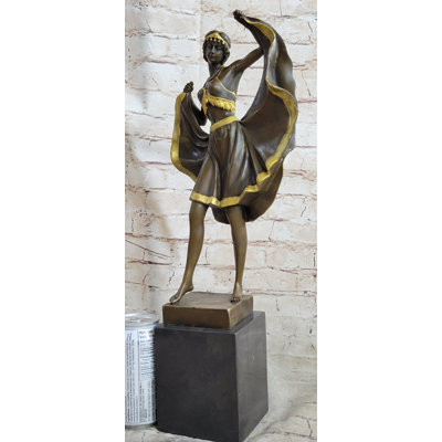 Aulora Elegant Bronze Sculpture Of A Dancing Woman  Art Deco Style Statue Of A Graceful Female Dancer On Marble Base