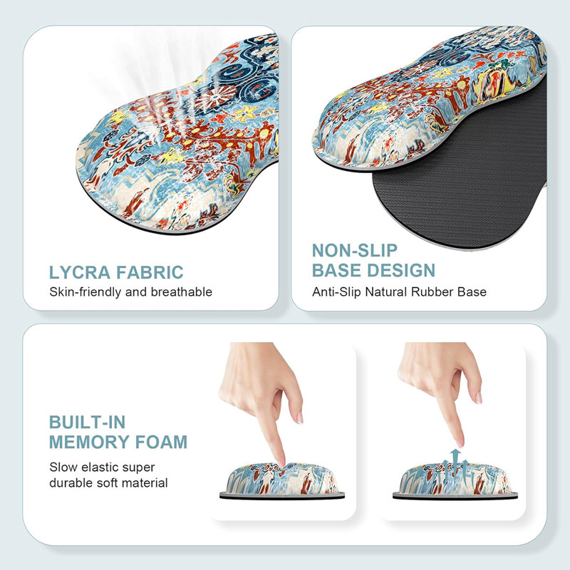 Retro Boho Floral Blue Pad Set,4 PCS Gaming Mouse Pad Set