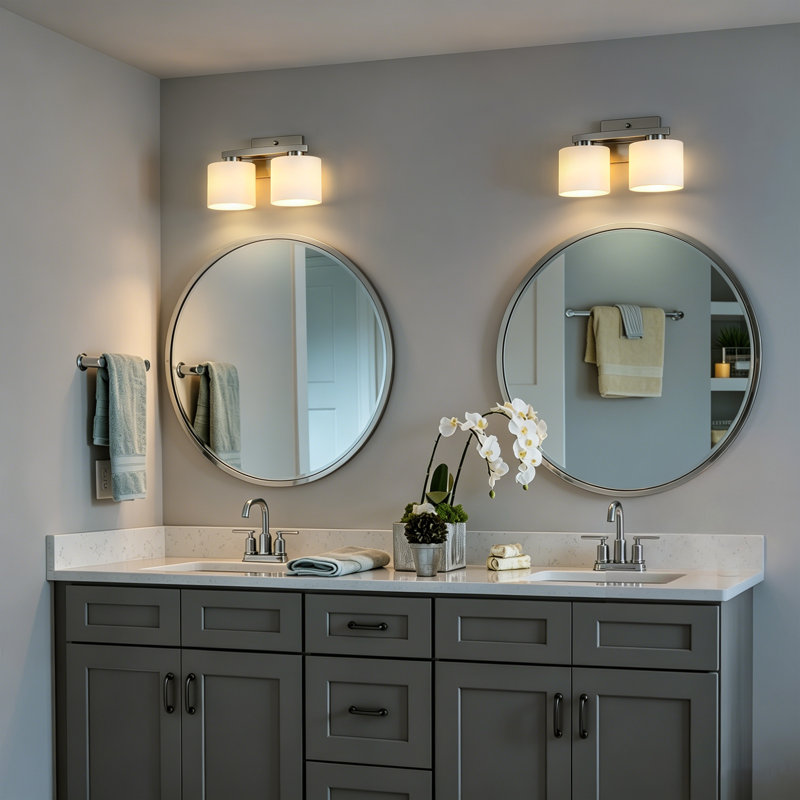 14 po Luminaire pour meuble-lavabo moderne à 2 lumières en nickel brossé avec abat-jour en verre blanc gravé de forme ovale