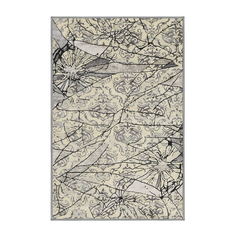 Tapis contemporain beige / noir, Rectangle 5 pi x 7 pi