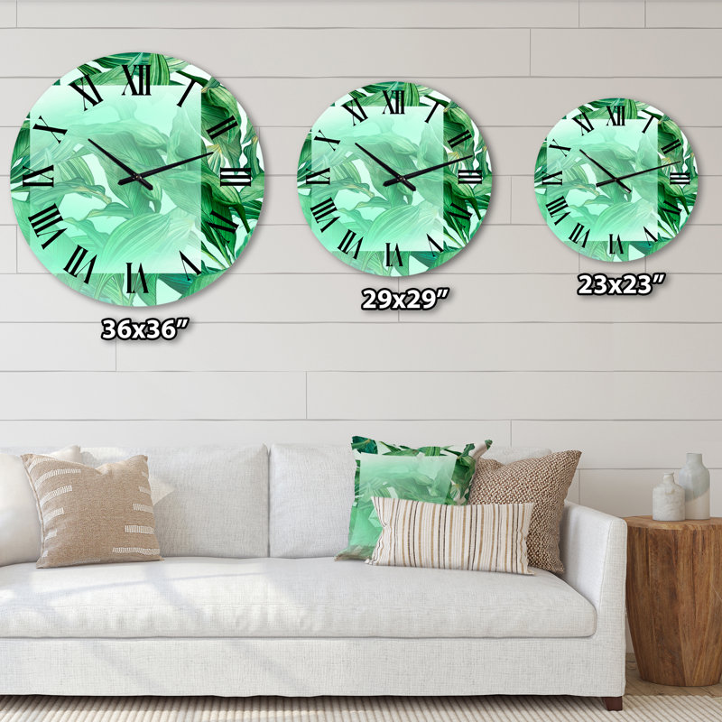 Rectangle blanc sur feuilles de palmier tropicales - horloge murale nautique et côtière, Surdimensionné