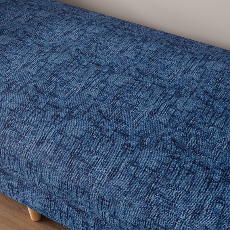 83" W Modern End Of Bed Bench, Upholstered Chaise Lounge Couch With Armrests And Pillows, Blue