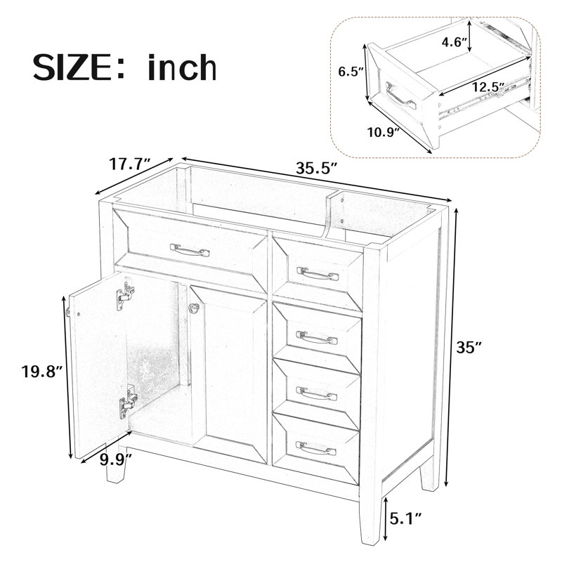 Base de meuble-lavabo simple 35,5 po seulement