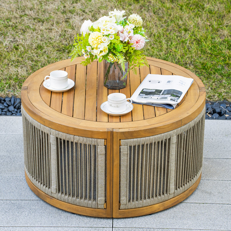 Table basse ronde d'extérieur en acacia, H 16,14 po x l 31,5 po x P 31,5 po