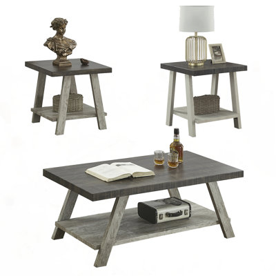 Contemporary 3-Piece Wood Shelf Coffee Table Set
