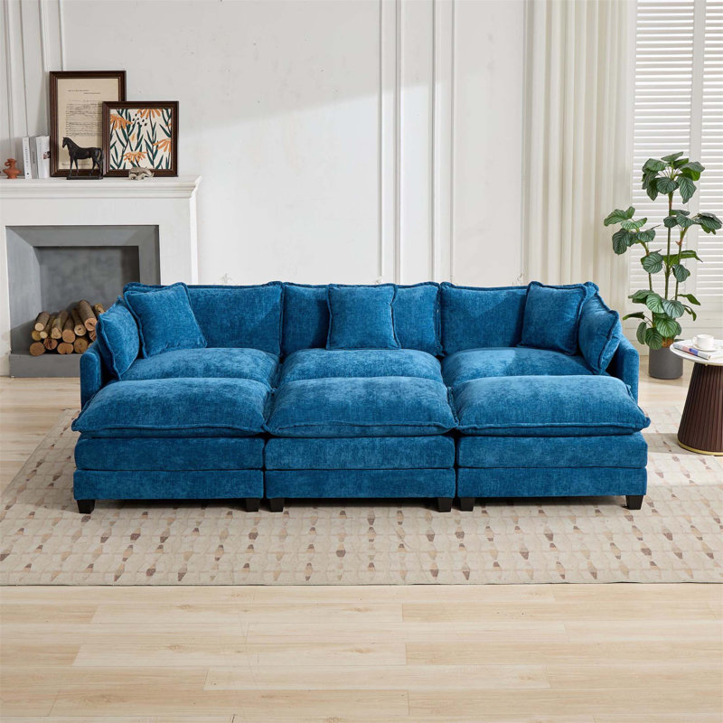 Canapé Cloud 3 places, canapé modulaire moderne avec coussin rembourré double couche confortable et tissu chenille respirant pour le salon et l’appartement