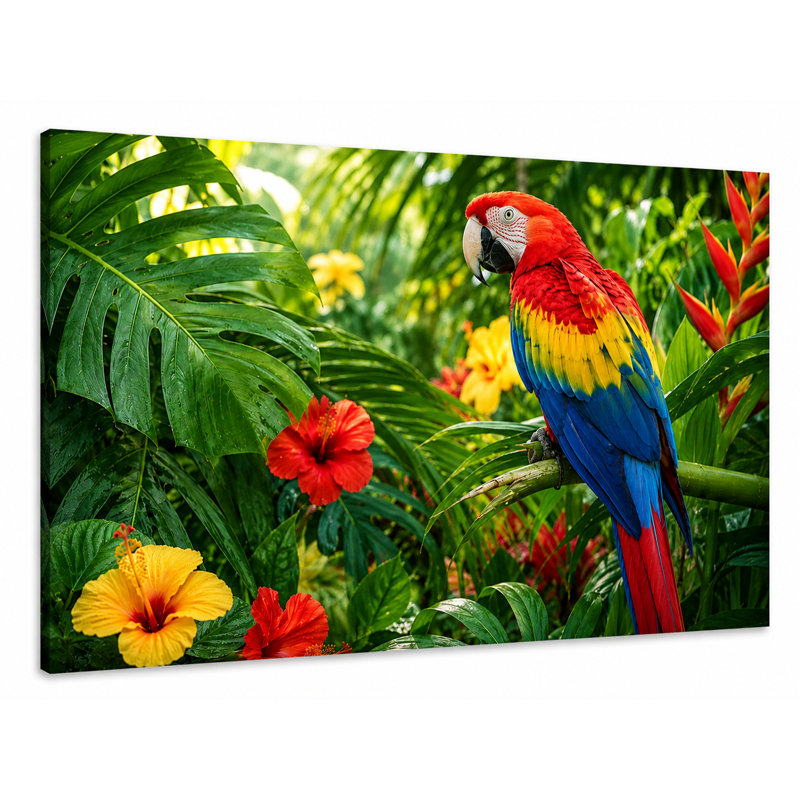 Art tropical sur toile tendue avec jardin perroquet tropical, H 24 po x l 36 po x P 1,5 po