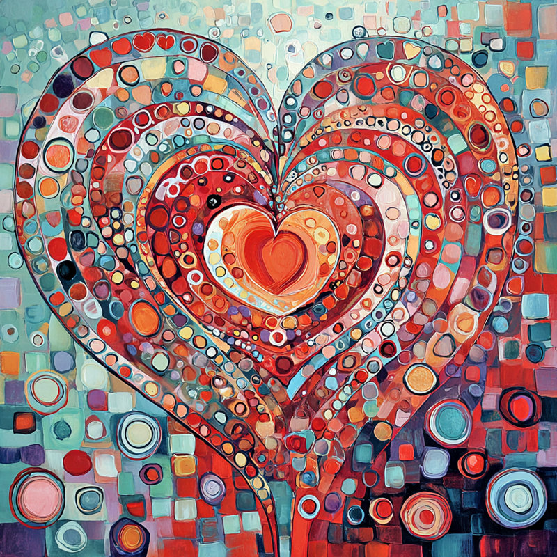 «Concentric Love Heart», art mural sur toile tendue, 12 po L x 12 po H x 1 po P