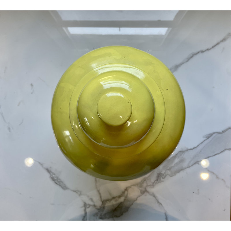 Urne en céramique fabriquée à la main Ronde, Jaune, H 18 po x l 11 po x P 11 po