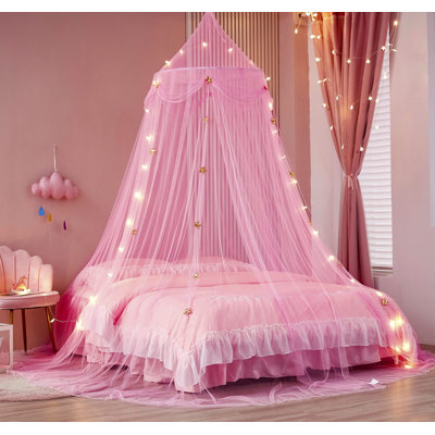 Lit à baldaquin pour filles avec lumières étoilées, moustiquaire avec auvent Princess