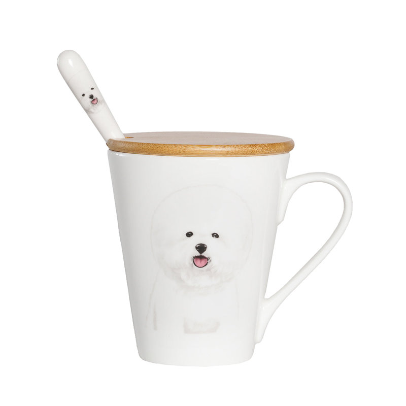 Tasse à eau en porcelaine avec couvercle et cuillère - Bichon