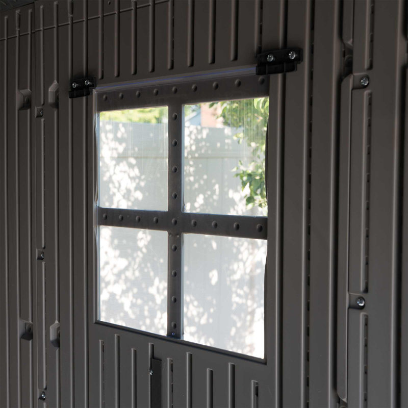 8' x 12' Black Polyethylene Outdoor Storage Shed with Shelving and Windows