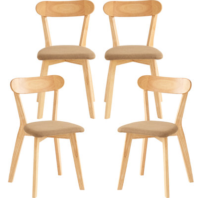 Ensemble de 4 chaises de salle à manger 100% bois massif, chaises de cuisine en bois, dossier ouvert, chaises de style Mid-Century moderne pour ferme, cuisine, salle à manger, naturel