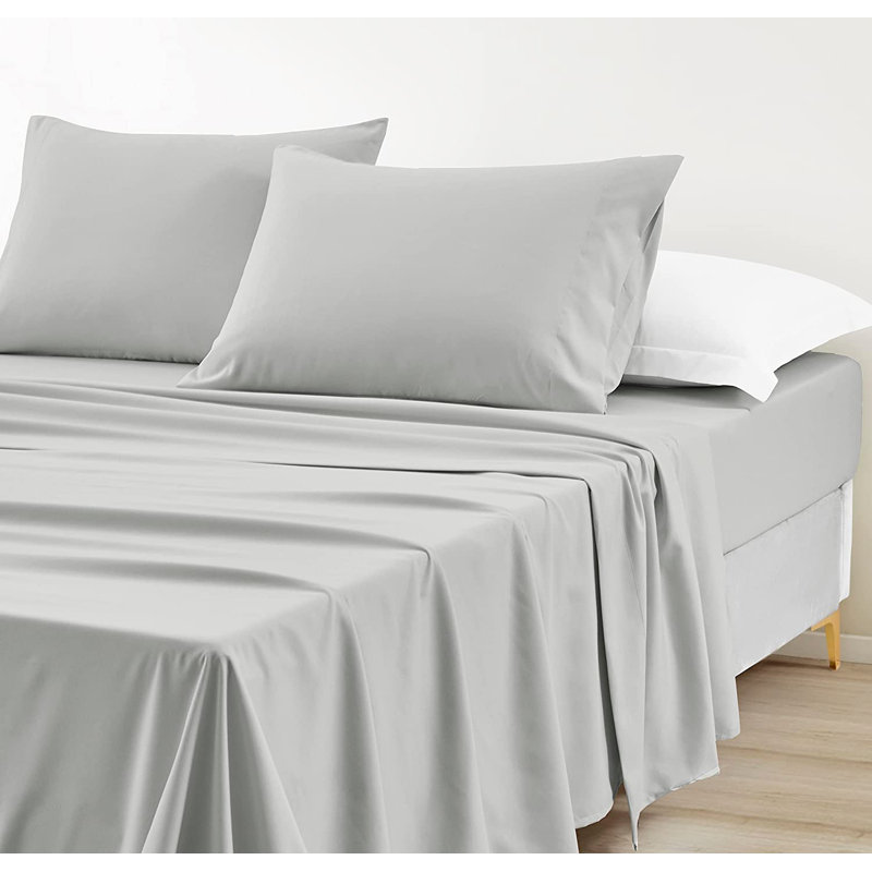 Washed Microfiber Bedding Microfiber Sheet Set, Cal.King Sheet Set + Fitted Sheet + 2 Pillowcases, Light Gray