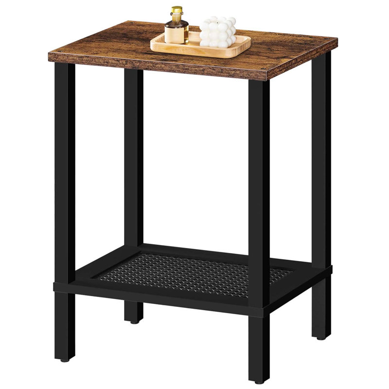 Rustic Brown and Black Small End Table with 2-Tier Storage