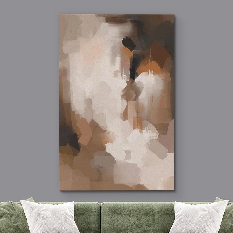 Abstract Colorful Strokes Grunge Watercolor Brown Minimalism Contemporary Nordic Neutral Wall Decor On Canvas Print
