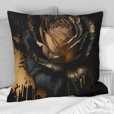 Black And Gold Rose II  Rose Printed Pillow