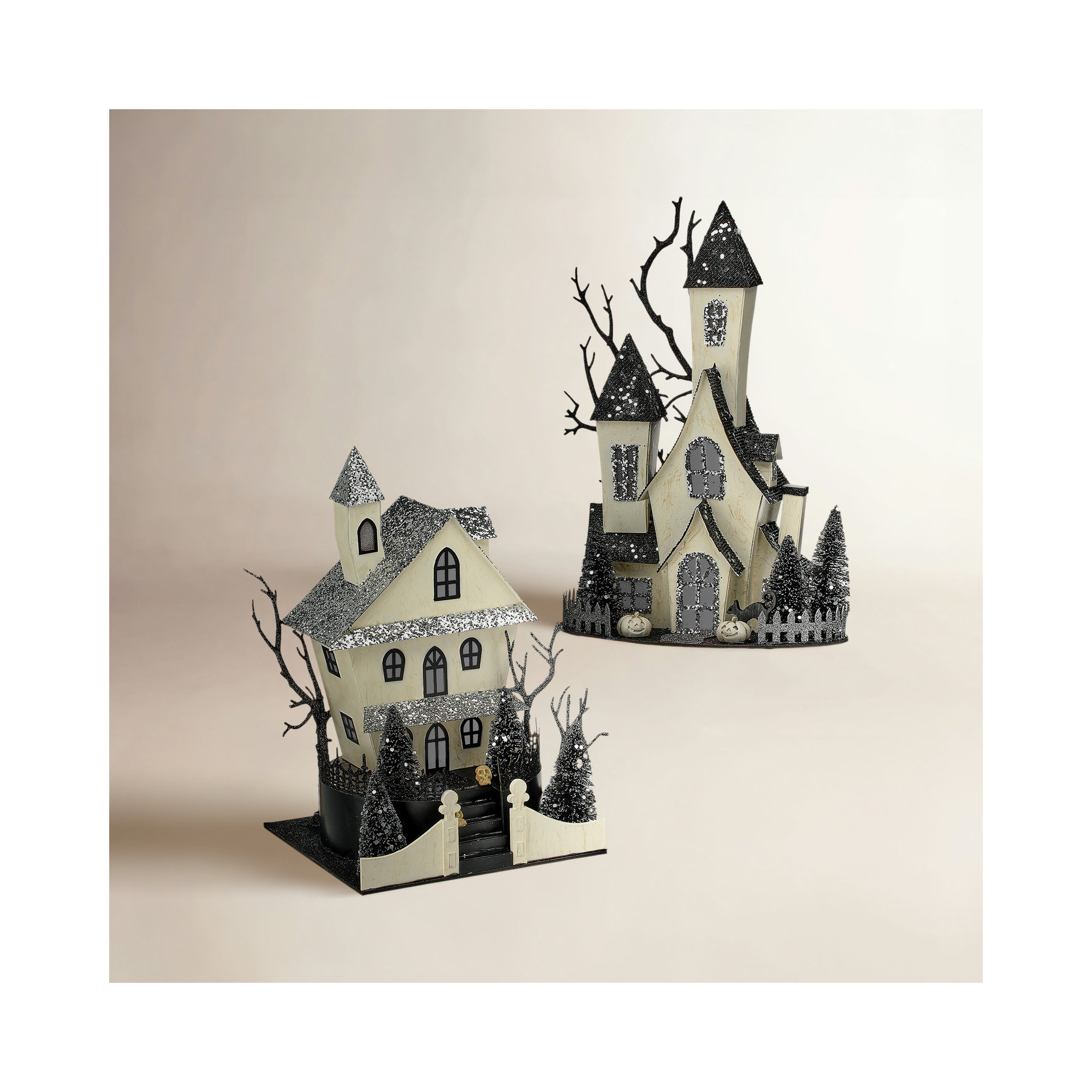 12.5-13.5" LED Battery Operated Timer Cardboard Haunted House Set of 2