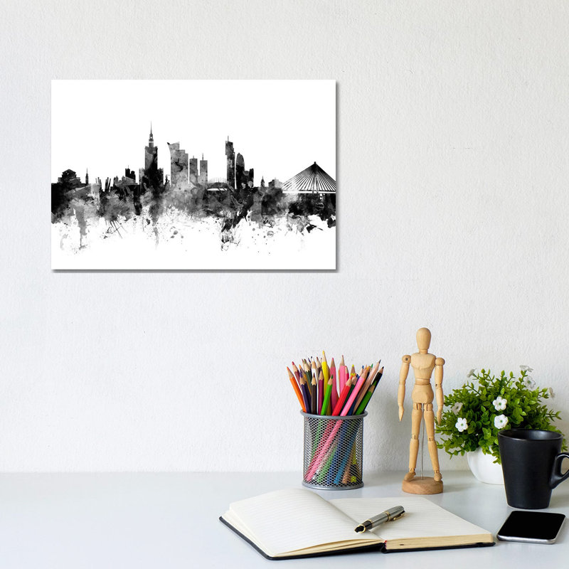 Warsaw, Poland In Black And White by Michael Tompsett - Wrapped Canvas Gallery-Wrapped Canvas Giclée, 20.32 cm H x 30.48 cm W