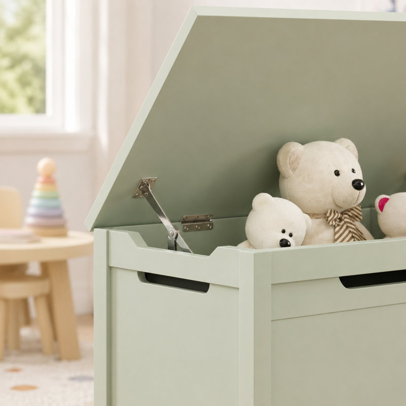 Coffre à jouets en bois pour enfants avec couvercle à charnières de sécurité, 2,7 pi cu Sage, Green