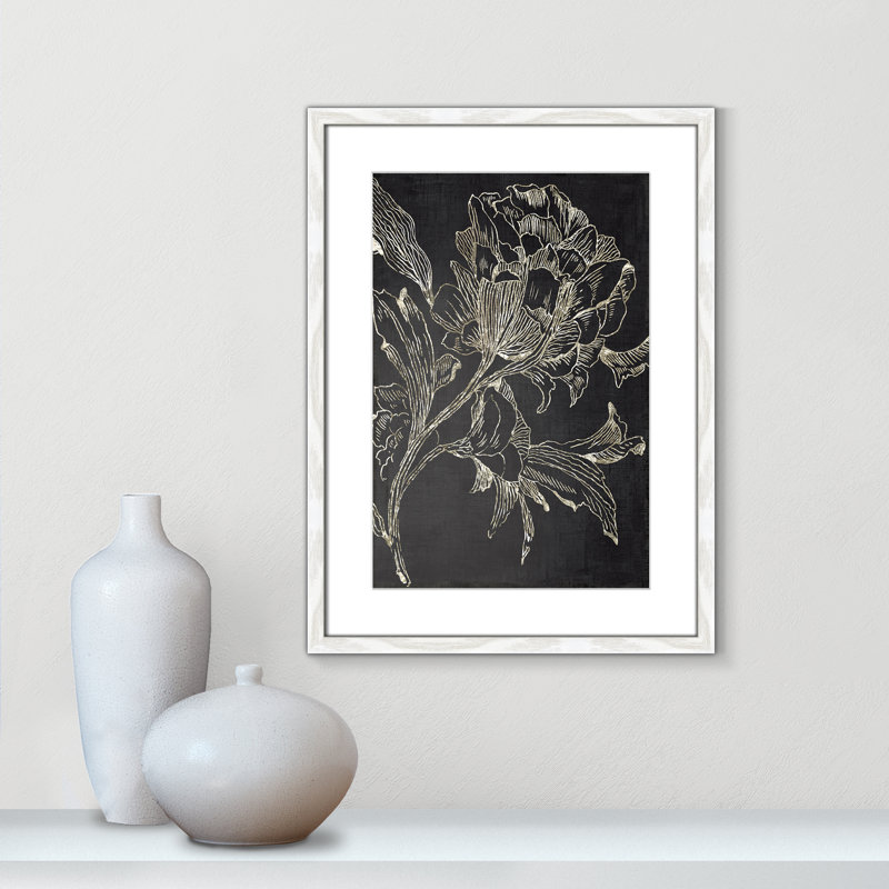 «Clarendon Golden Flower Folklore I» par Asia Jensen, reproduction de cadre photo, Cadre blanc, H 23 po x l 17 po