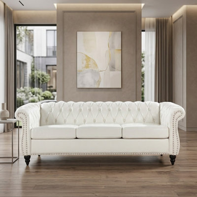 Faux Leather Chesterfield Sofa with Rolled Arms and Button Tufting