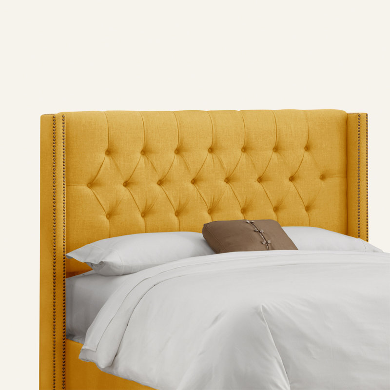 Whitingham Solid Wood Headboard, King, Classic Black Linen, Brass