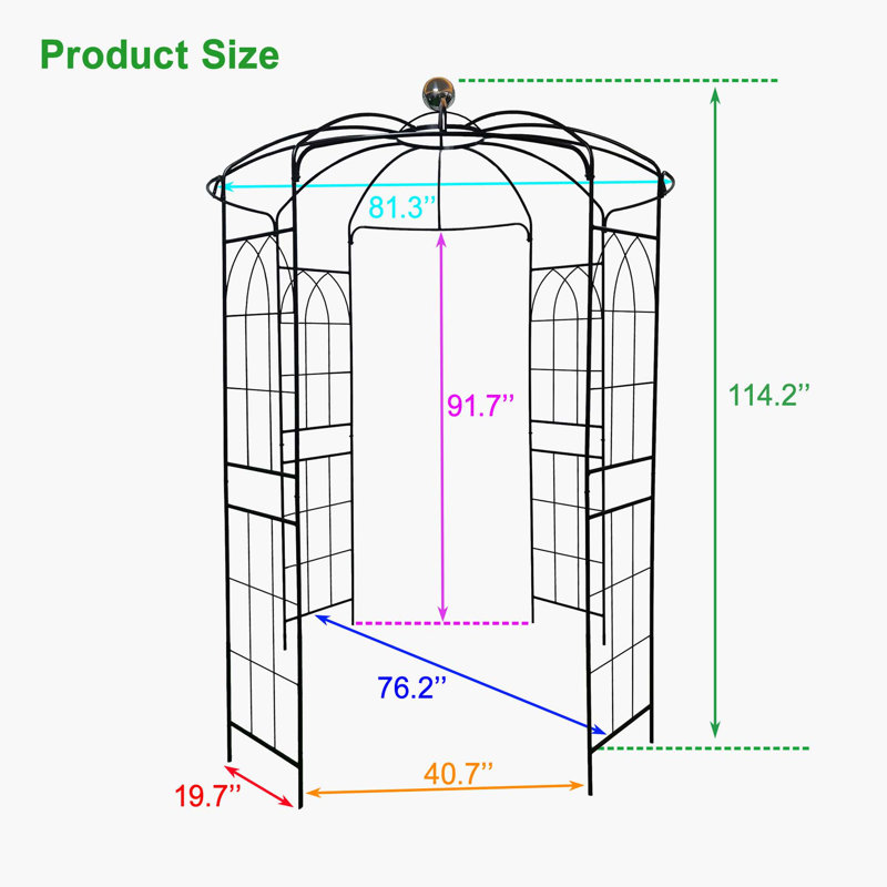 Minuka 114.08'' H x 81.18'' W Iron Arched Trellis, Black
